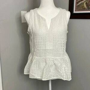 Halogen Eyelet Peplum Tank White Size Medium Nordstrom Womens Classic Sleeveless
